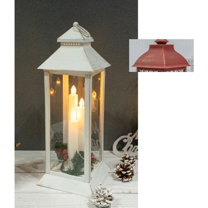 Farola Navidad Tradicional DKD Home Decor Blanco Rojo 14.5 x 39 x 14.5 cm (2 Unidades)