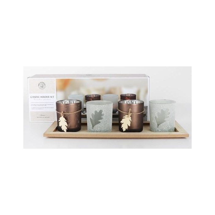 Portavela DKD Home Decor Marron 14 x 2 x 36 cm Set de 5