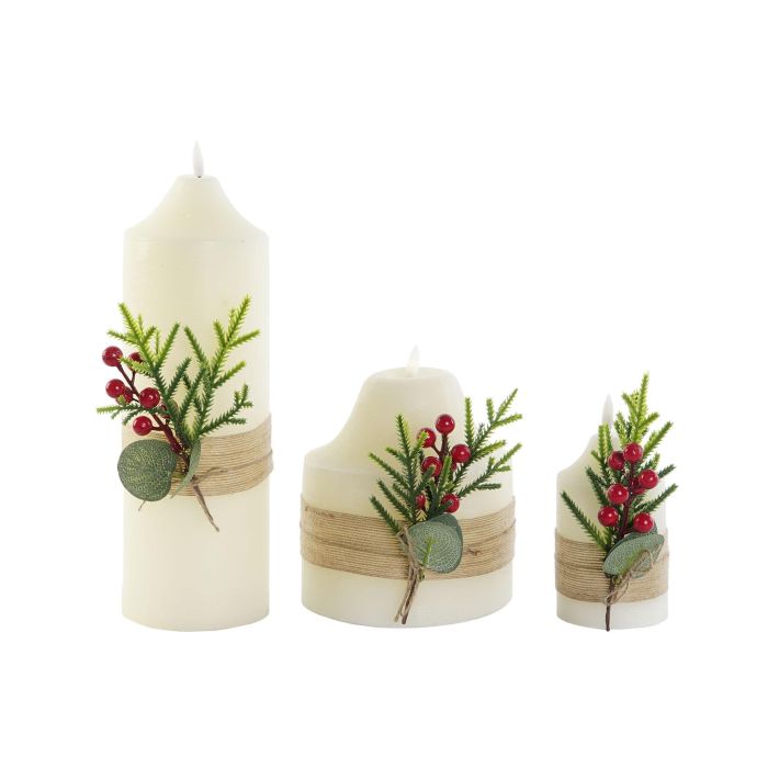 Vela Led Navidad Alpina DKD Home Decor Blanco Verde 7 x 15 x 7 cm Set de 4 2