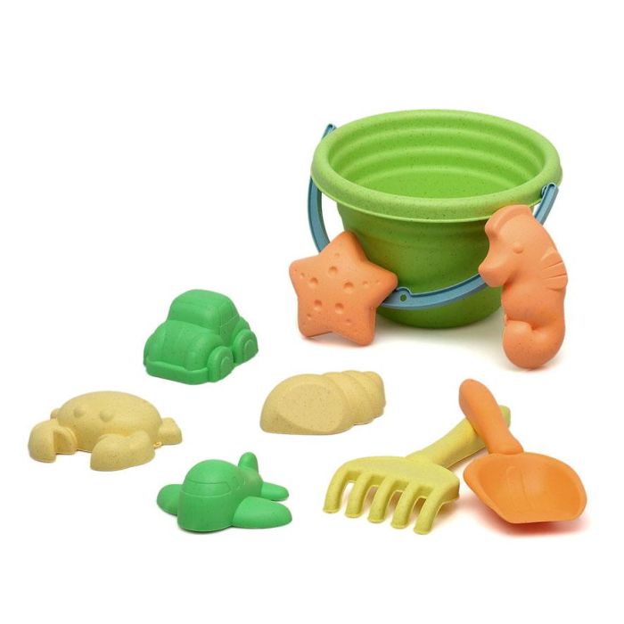 KioKids Cubo de Playa Set 8 Piezas con Rastrillo y Pala, Material de Trigo Sostenible, Multicolor, +18 meses 1
