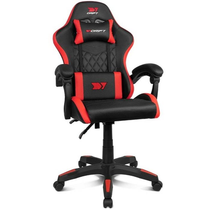 Drift DR35BR Silla para Videojuegos PC, Acolchado Negro/Rojo, Reposabrazos Fijos, Respaldo Reclinable 135°, Cojín Lumbar y Cervical
