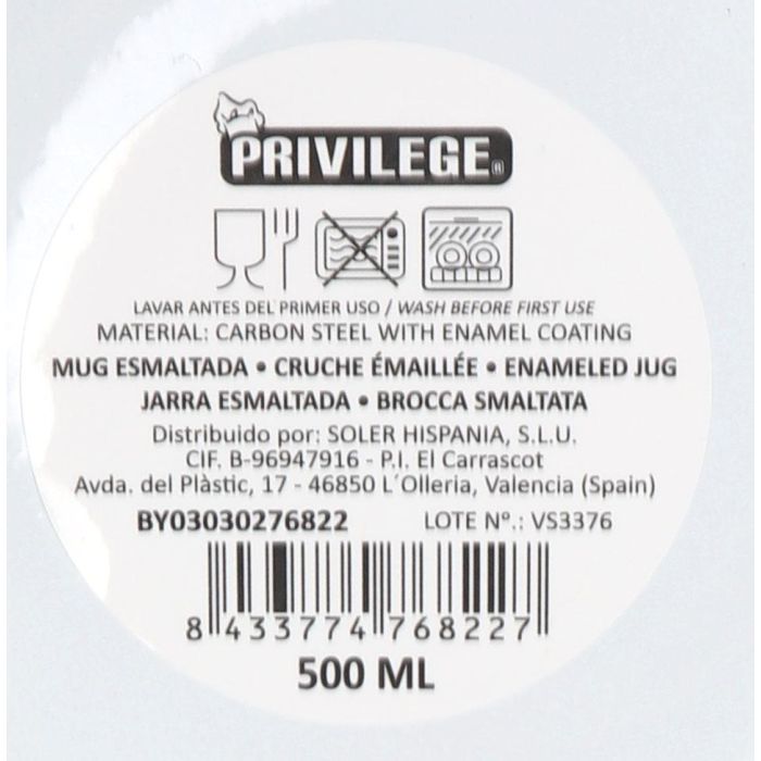 Mug esmaltada blanca con frases 500 ml - Privilege (24 Unidades) 10 Mug esmaltada blanca con frases 500 ml - Privilege (24 Unidades) 10