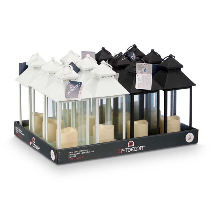 Farol Vela LED Grand Giftdecor 13.5x34.5x13.5 cm - Blanco/Negro (12 Unidades) 2 Farol Vela LED Grand Giftdecor 13.5x34.5x13.5 cm - Blanco/Negro (12 Unidades) 2