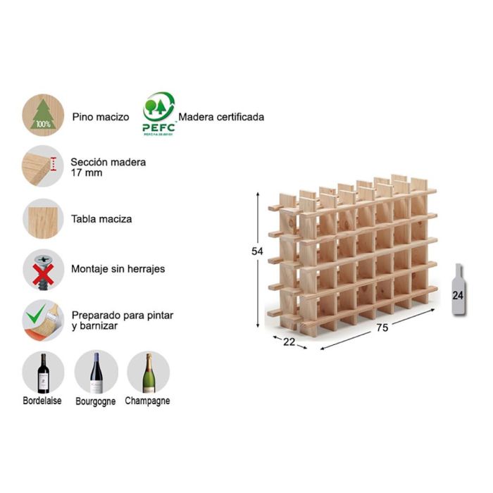 Astigarraga Botellero Evolutivo para 24 botellas de pino macizo 75x22x54 cm 0 Astigarraga Botellero Evolutivo para 24 botellas de pino macizo 75x22x54 cm 0