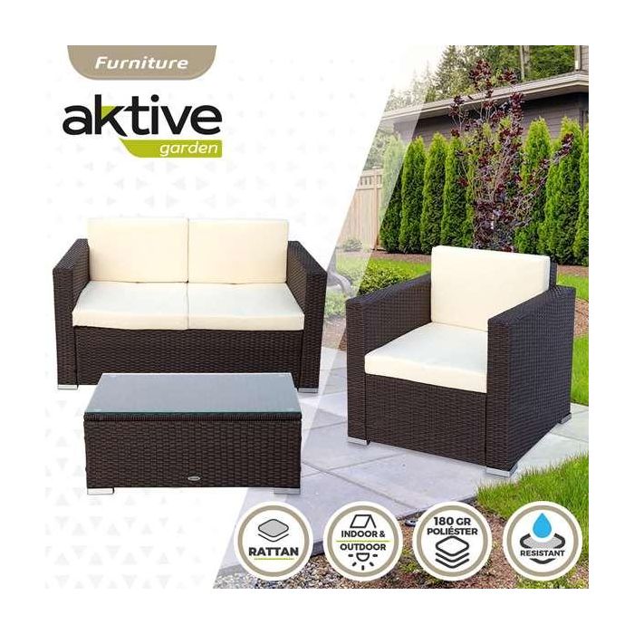 Conjunto de sofá (128x72 cm) + 2 sillones (71x72 cm) + mesa (80x50x32 cm) aktive 8 Conjunto de sofá (128x72 cm) + 2 sillones (71x72 cm) + mesa (80x50x32 cm) aktive 8