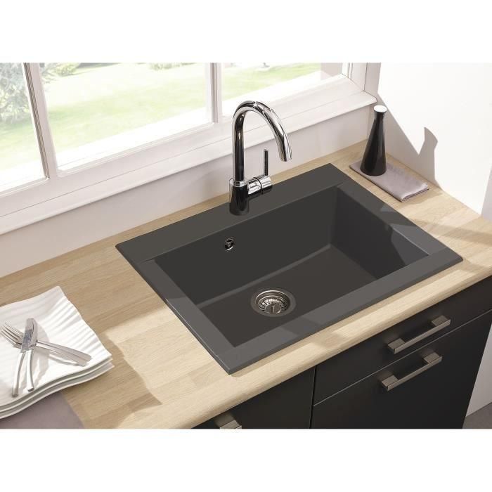 STRADOUR Fregadero de cocina empotrado 1 contenedor sin escurridor Hexo - Resina - 66 x 50 cm - Gris hormigón 1 STRADOUR Fregadero de cocina empotrado 1 contenedor sin escurridor Hexo - Resina - 66 x 50 cm - Gris hormigón 1