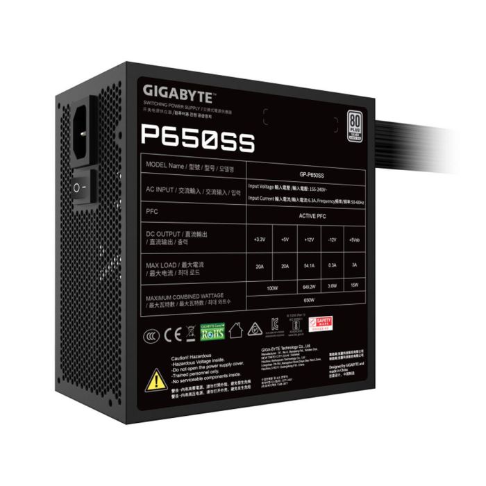 GIGABYTE P650SS Fuente de Alimentación para PC 650W 80 PLUS Bronze ATX No Modular con Conector 20+4 pin y Ventilador 12cm Negro 2 GIGABYTE P650SS Fuente de Alimentación para PC 650W 80 PLUS Bronze ATX No Modular con Conector 20+4 pin y Ventilador 12cm Negro 2