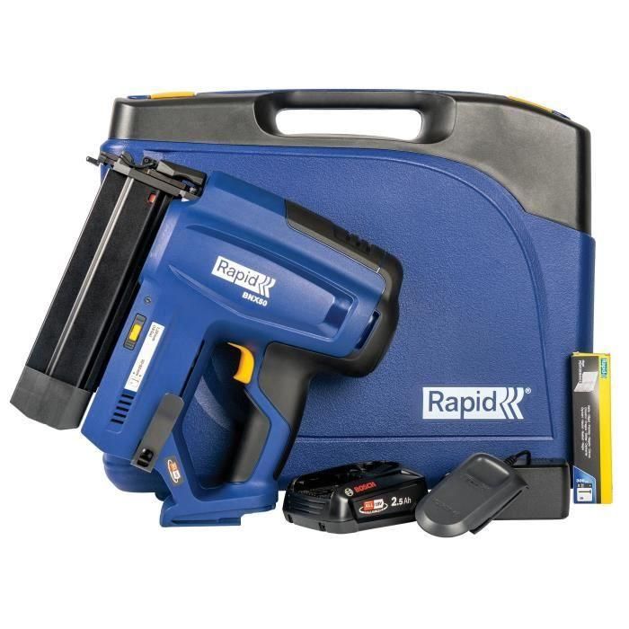 Rapid BNX50 Clavadora Inalámbrica a Batería 18V para Clavos de 8/20-50mm, Incluye Maletín, Batería 2,5Ah y Cargador 5