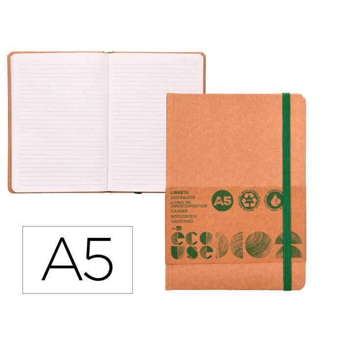 Libreta Liderpapel Ecouse 100% Reciclada A5 96 Hojas 70 gr-M2 Horizontal Con Gomilla Y Marca Paginas