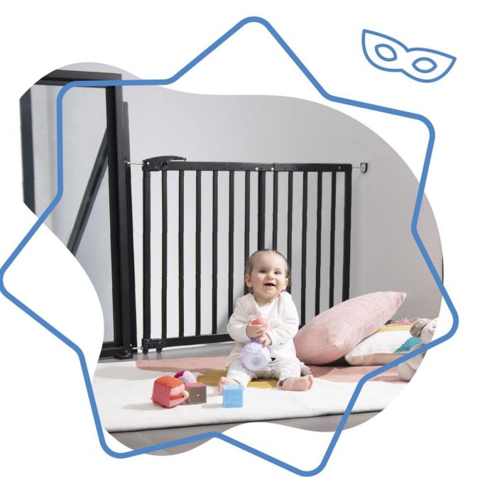 Badabulle Deco Pop Barrera de Seguridad Extensible Fijación Presión y Tornillo Negro 63.5-106 cm Apertura Bidireccional 6