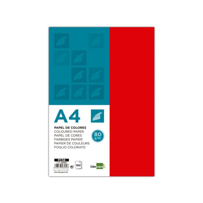 Papel Color Liderpapel A4 80 gr Rojo Paquete De 100 Hojas 1