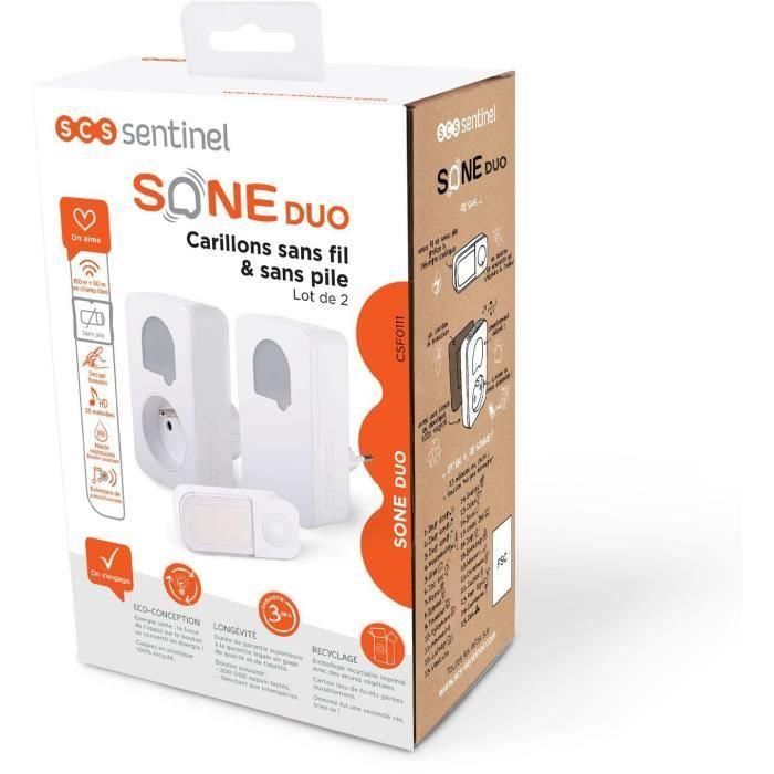 Timbres - SCS SENTINEL - SONE DUO - Inalámbricos y sin batería - Juego de 2 - Alcance 150+50 metros - Autoalimentados 1 Timbres - SCS SENTINEL - SONE DUO - Inalámbricos y sin batería - Juego de 2 - Alcance 150+50 metros - Autoalimentados 1