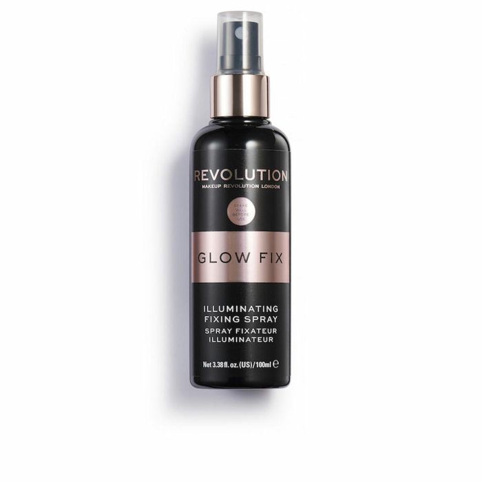 Revolution Make Up GLOW FIX Illuminating Fixing Spray. Fijador de Maquillaje con Brillo e Hidratación, Vegano, 100 ml.