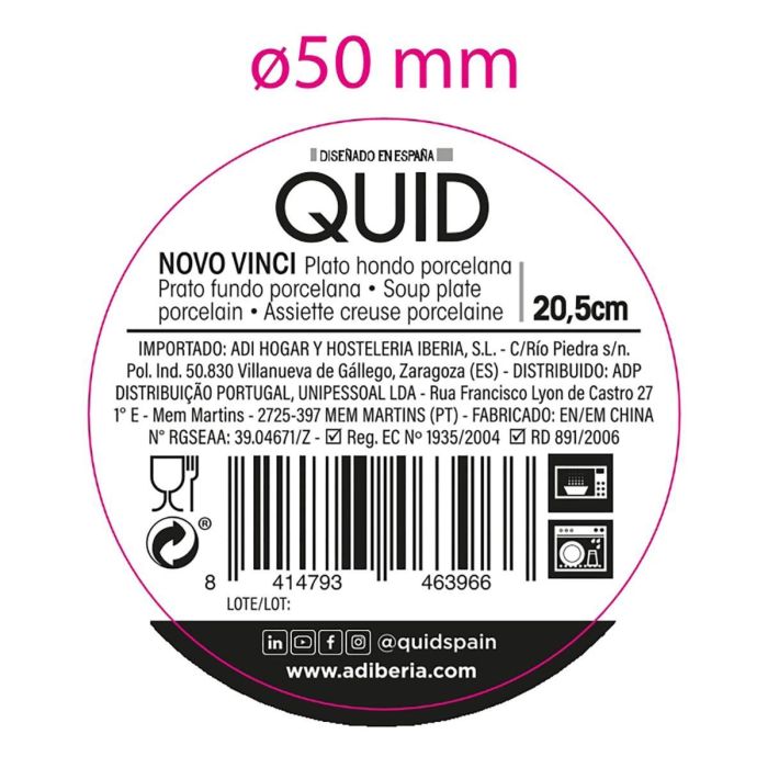 Plato Hondo Porcelana Novo Vinci Quid 20,5 cm (24 Unidades) 2