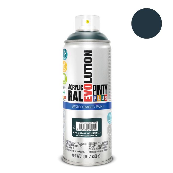 Pinty Plus Pintura Acrílica Spray Evolution Water-Based 520 cc Ral 7016 Gris Antracita Base Agua