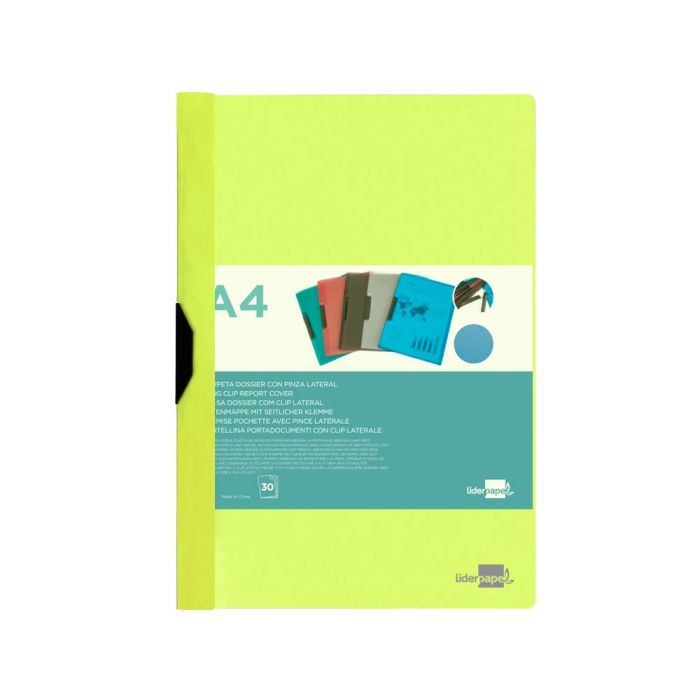 Carpeta Liderpapel Dossier Pinza Lateral Polipropileno Din A4 Amarillo Fluor Opaco 30 Hojas Pinza Deslizante 1