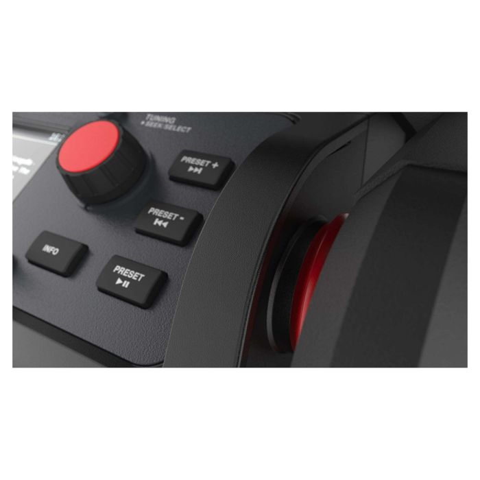 Perfectpro RockPRO - Radio digital de obra resistente IP65, DAB+/FM, Bluetooth 5.0, 4 altavoces, 30W, pantalla, batería recargable, negro/rojo