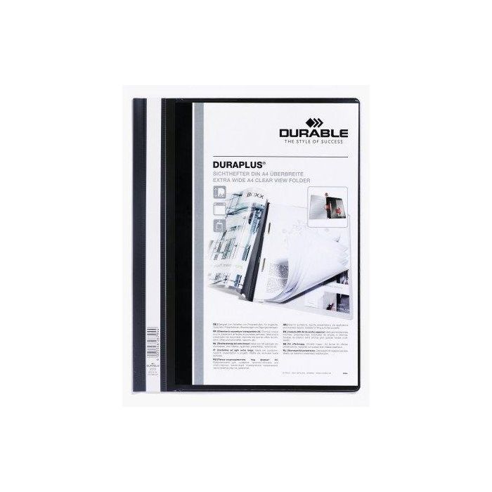 Durable Carpeta Dossier Duraplus Fastener DIN A4 Negro Plástico Transparente con Ventana en Lomo