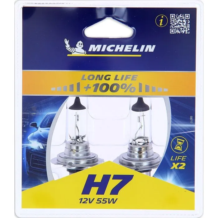 Michelin H7 12V 55W LIFE + 50% Bombilla de Coche - Pack x2