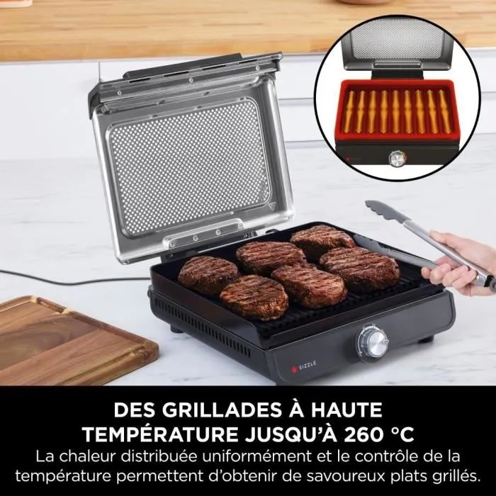 Ninja GR101EU Parrilla y Plancha de Interior Versátil para 4-5 personas con Temperatura Controlada hasta 260°C y Superficie Antiadherente 4