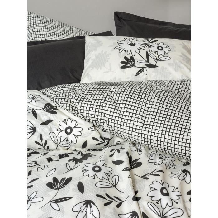 Juego de cama - 1 funda nórdica 220x240 cm + 2 fundas de almohada 60x60 cm - 100% algodón - Negro 1 Juego de cama - 1 funda nórdica 220x240 cm + 2 fundas de almohada 60x60 cm - 100% algodón - Negro 1