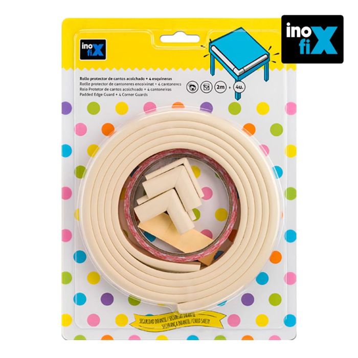 Inofix Rollo protector cantos 2m + 4 esquineras blanco 5004-2-001 (blister) - Caucho de espuma flexible, adhesivo 1