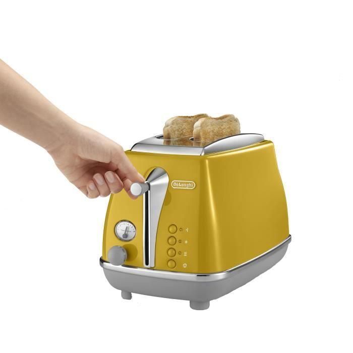 DELONGHI ICONA CAPITALS Tostadora 2 rebanadas - 900W - Tostadora 3 funciones - Calentador de repostería incluido - Amarillo 2 DELONGHI ICONA CAPITALS Tostadora 2 rebanadas - 900W - Tostadora 3 funciones - Calentador de repostería incluido - Amarillo 2