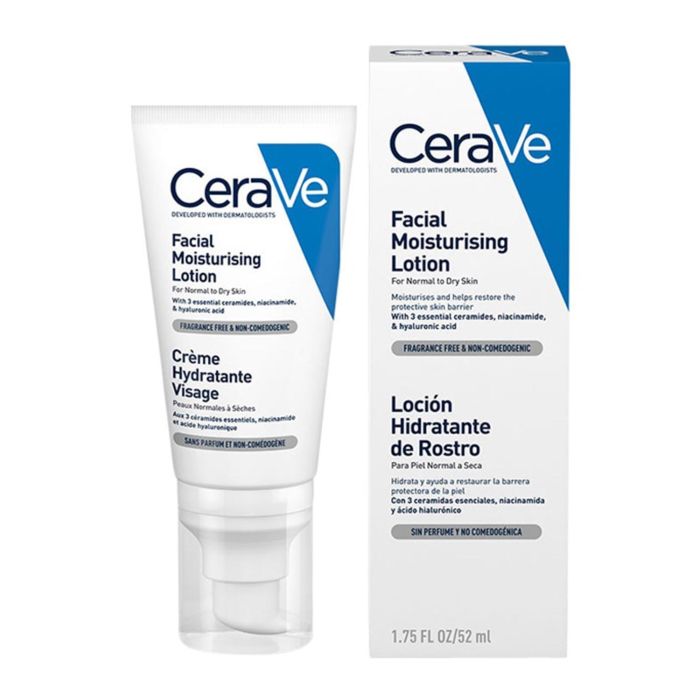 CeraVe Loción Hidratante de Rostro Piel Normal a Seca con Ácido Hialurónico y Niacinamida 52 ml