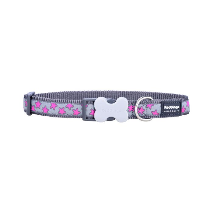 Red Dingo Collar para Perros Ajustable Rd Style Hot Pink On Cool Grey Nylon 15mm x 24-36cm Cómodo Duradero Acero Inoxidable 1