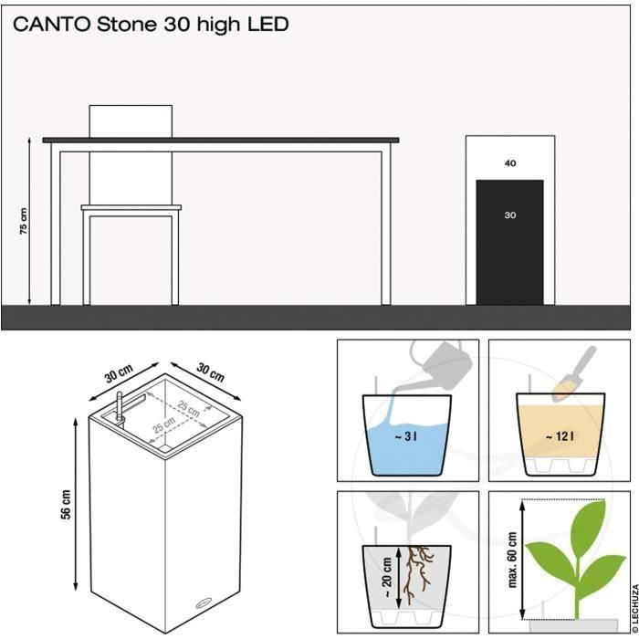 Macetero LECHUZA Canto Stone Column 30 - kit LED completo, blanco cuarzo 2 Macetero LECHUZA Canto Stone Column 30 - kit LED completo, blanco cuarzo 2