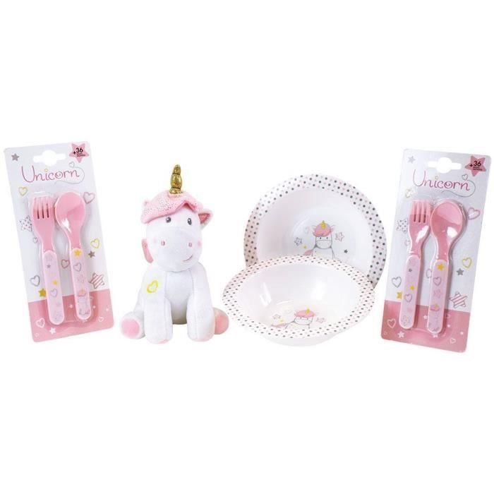 Set de Vajilla Infantil Unicornio - FUN HOUSE - 006319 - 2 Platos, 2 Cubiertos y 1 Peluche Set de Vajilla Infantil Unicornio - FUN HOUSE - 006319 - 2 Platos, 2 Cubiertos y 1 Peluche