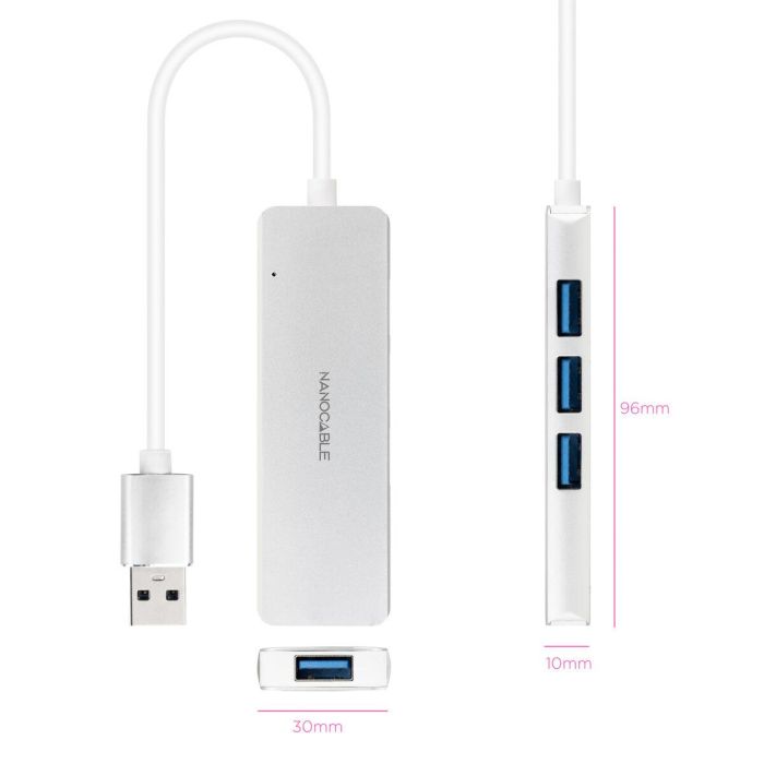 Hub USB NANOCABLE Plateado 1 Hub USB NANOCABLE Plateado 1