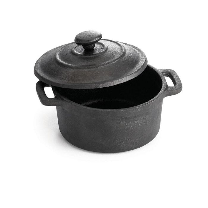 TABLECRAFT - CW30110/6 - Pack de 6 unidades - Cazuelita miniatura redonda con tapa 235 ml - 10 x 10 x 8,5 cm - 13 cm Ø con asa - Negro