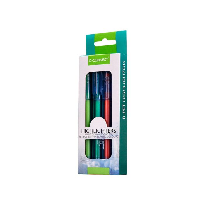 Rotulador Q-Connect Fluorescente Punta Biselada Fabricado Pet Reciclado Caja De 4 Unidades Colores Surtidos 1