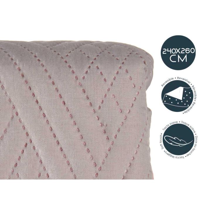 Colcha Reversible Giftdecor 240x260 cm Gris Claro y Rosa - 100% Poliéster (6 Unidades) 3