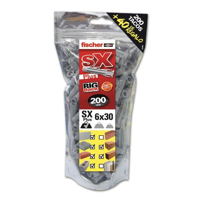 Fischer Taco sx plus Ø6 x 30 mm, pack 200 uds + 40 uds gratis 0 Fischer Taco sx plus Ø6 x 30 mm, pack 200 uds + 40 uds gratis 0