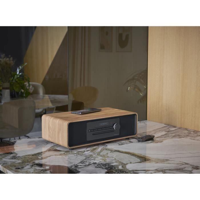 Microsistema Bluetooth - THOMSON - Madera/Negro - Radio FM/DAB+/CD/MP3/USB/Inducción, 75W, Pantalla LCD, Mando a distancia, Fuente de alimentación. 230V 2