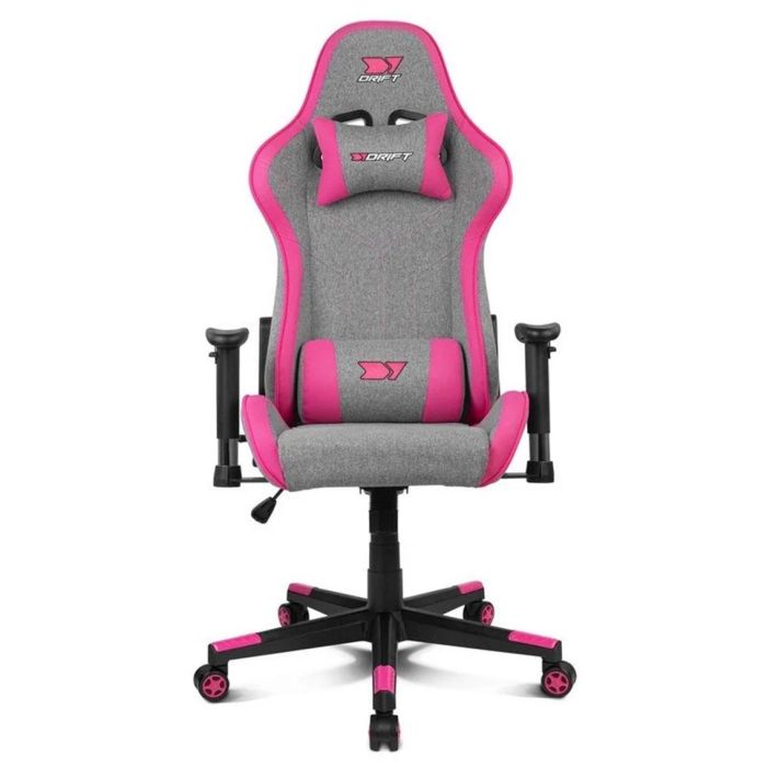 Drift Silla Gaming DR90 PRO, Silla de Escritorio, Reposabrazos 2D, Cojines Lumbar y Cervical, Regulable en Altura, Reclinable, Gris/Rosa