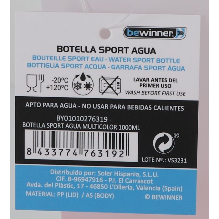 Bewinner Botella Sport Agua Multicolor 1000 ml (12 Unidades) 8
