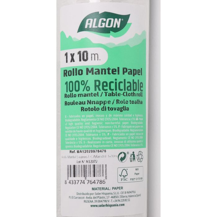 Rollo Mantel Leaves1 con Mandril 1x10 Algon (12 Unidades) 4 Rollo Mantel Leaves1 con Mandril 1x10 Algon (12 Unidades) 4