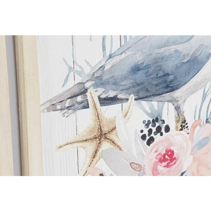 DKD Home Decor Cuadro Decorativo Estilo Mediterráneo con Gaviota, Material MDF, Color Blanco, 60x40 cm, Profundidad 1.8 cm - Juego de 2 Unidades 2