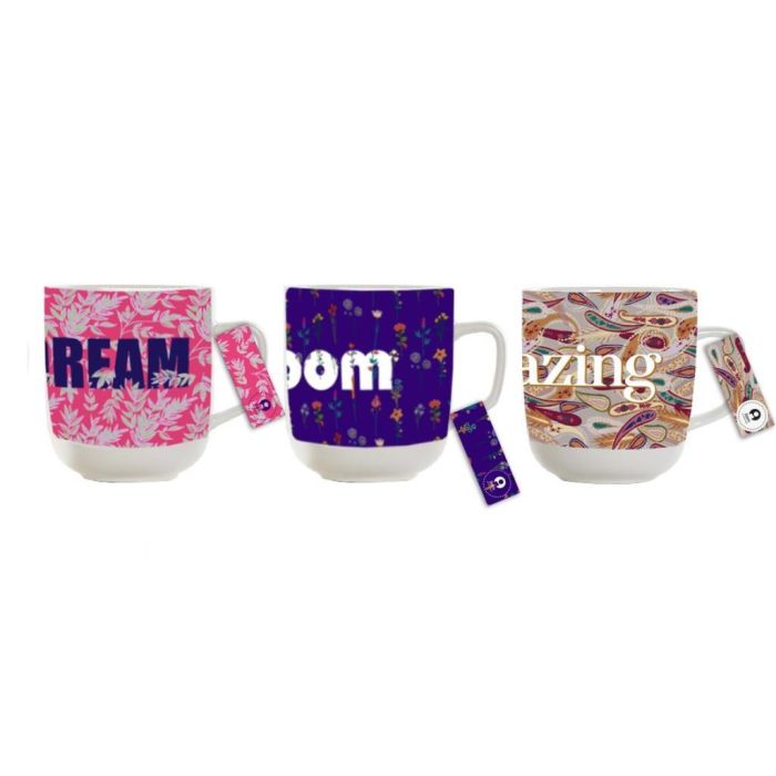 DKD Home Decor Mug de Porcelana Daydream Multicolor 380ml, Apto para Microondas y Lavavajillas, Surtido, Set de 12 Unidades