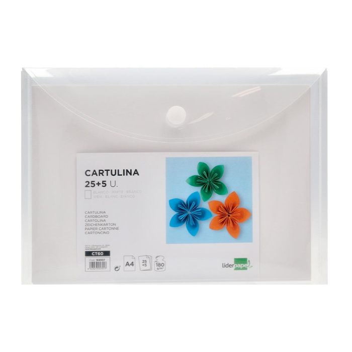 Cartulina Liderpapel A4 180 gr-M2 Blanco Paquete De 25+5 Hojas En Carpeta Dossier Transparente Con Cierre Velcro 3