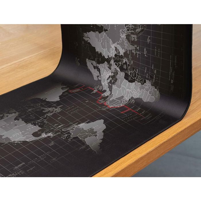 Alfombrilla Para Raton Q-Connect XXL Negra Con Diseño Mapa Del Mundo 900x400 mm 6