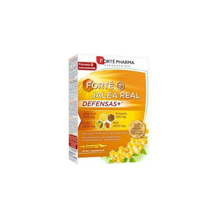 Forte Pharma Forte Jalea Real Defensas+ con Polen, Propóleo y Miel, 20 ampollas bebibles, refuerza el sistema inmune