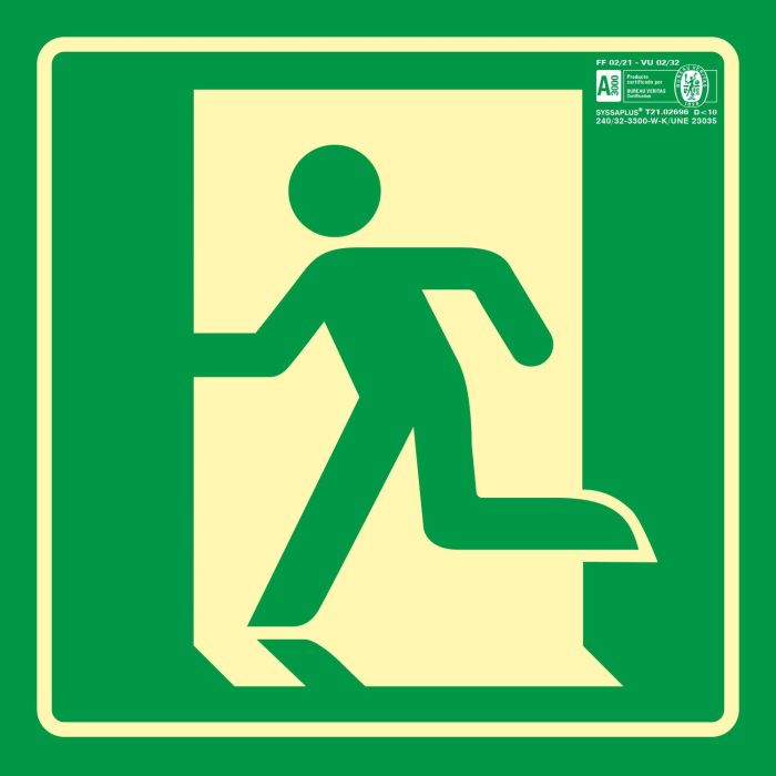 Syssa Pictograma Señal de Salida de Emergencia Izquierda PVC Fotoluminiscente 210x210 mm