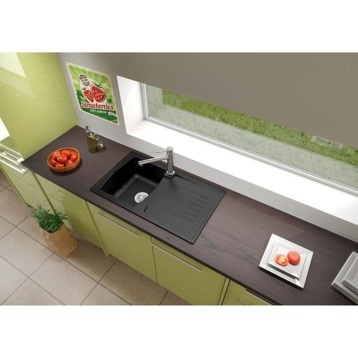 STRADOUR Fregadero de cocina empotrado 1 bandeja + 1 escurridor Arena - Resina - 86 x 50 cm - Negro 1 STRADOUR Fregadero de cocina empotrado 1 bandeja + 1 escurridor Arena - Resina - 86 x 50 cm - Negro 1
