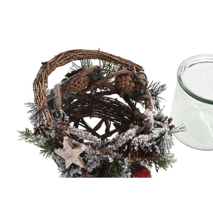 DKD Home Decor Portavelas Navidad Tradicional Rojo Natural Ratan y Cristal 20 x 25 x 20 cm 2