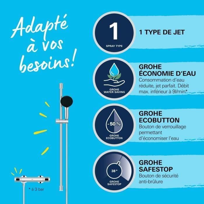 GROHE Conjunto de ducha 34805001 - Mezclador termostático 1 chorro Gris 2 GROHE Conjunto de ducha 34805001 - Mezclador termostático 1 chorro Gris 2