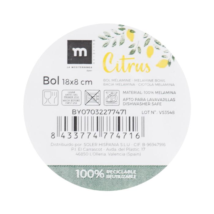 Bol Melamina Mate Citrus 18X8Cm La Mediterranea (24 Unidades) 1